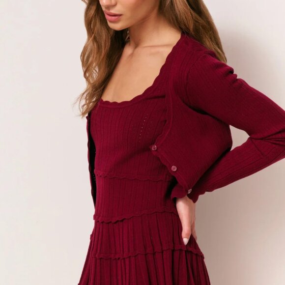 NWT LoveShackFancy Martti Stretch Pointelle Cardigan Spiced Berry Wine - Picture 2 of 10